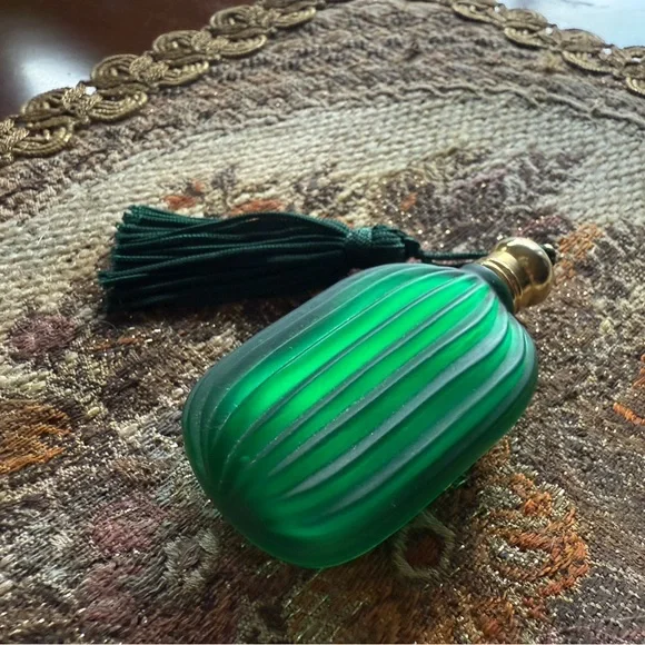 Green Glass Perfume Bottle with Tassel
